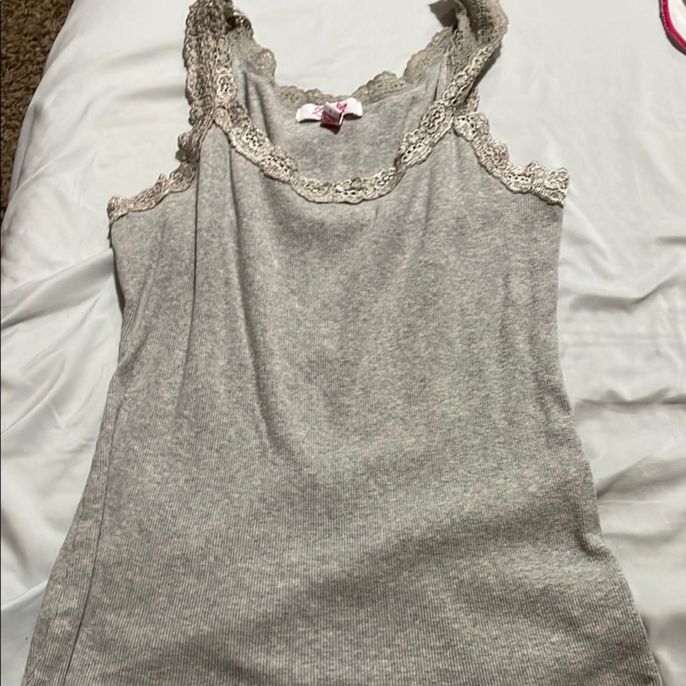 Gray Lace Trim Tank Top
